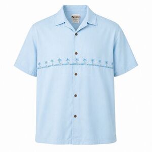 Walt Disney World Mickey Palm Tree Hawaiian Camp Shirt Men L Blue NWT